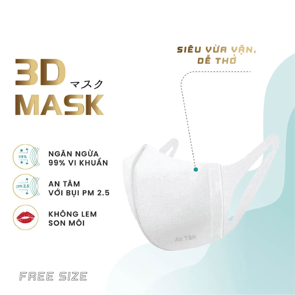 Hộp 10 Khẩu Trang Y Tế, Kháng Khuẩn 3D Mask An Tâm - Khẩu Trang Lọc Bụi Mịn