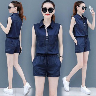 Set bộ denim quần short áo sát nách