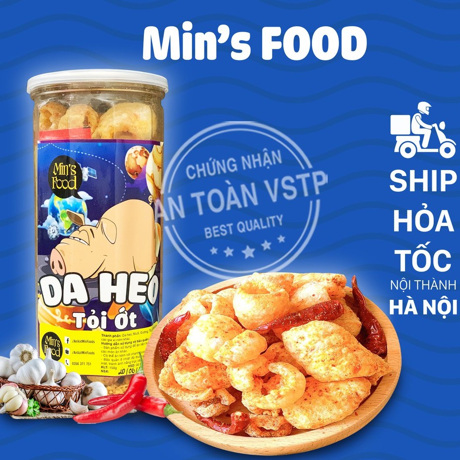 Da heo tỏi ớt 150g giòn rụm ăn vặt min’s food vừa ngon vừa rẻ đảm bảo chất lượng