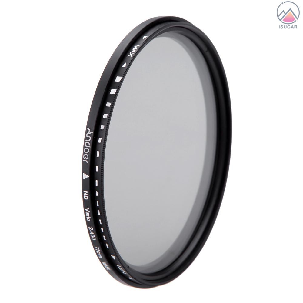 Andoer 77mm ND Fader Neutral Density Adjustable ND2 to ND400 Variable Filter for DSLR Camera