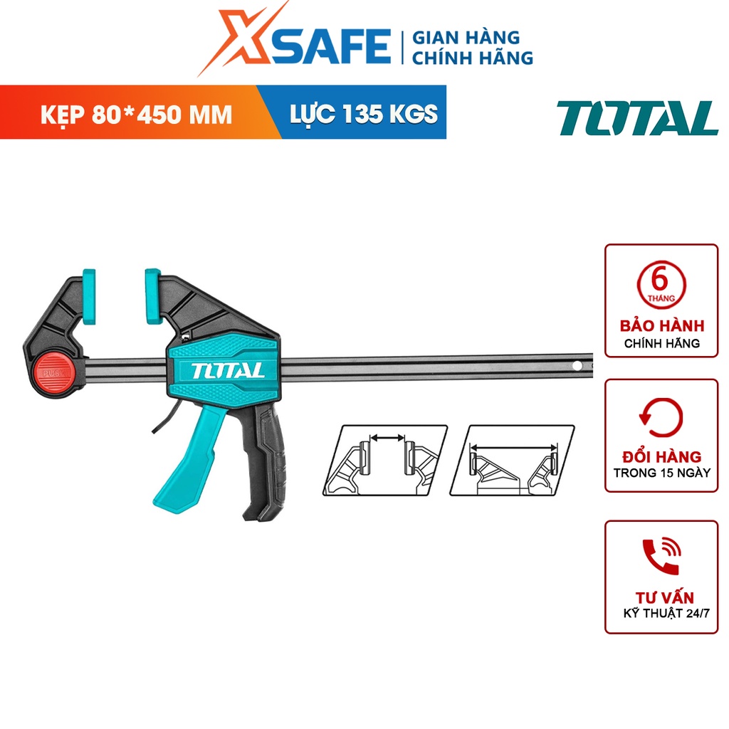 Thanh kẹp nhanh TOTAL kích thước 450-900mm, kẹp, cố định gỗ làm mộc, xây dựng, lực kẹp tối đa 135kgs - CHÍNH HÃNG