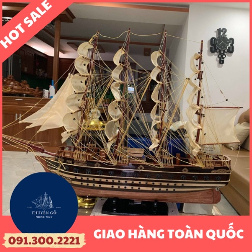 Mô Hình Thuyền Gỗ PHONG THỦY JYLLAND Thân Tàu Dài 98cm Gỗ Căm Xe
