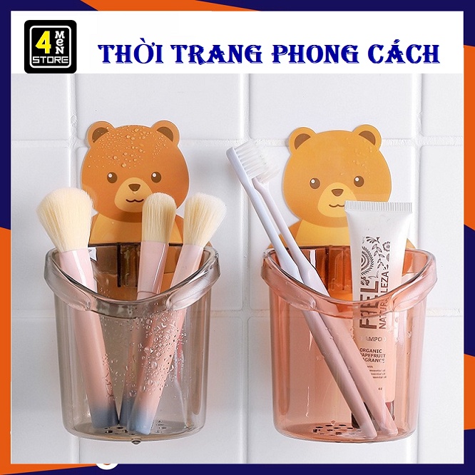 Kệ Dán Tường Hình Gấu - Ly Cốc Dán Tường Hình Gấu Nâu Đựng Bàn Chải, Kem Đánh Răng, Đồ Dùng Nhà Tắm Chịu Lực Tốt