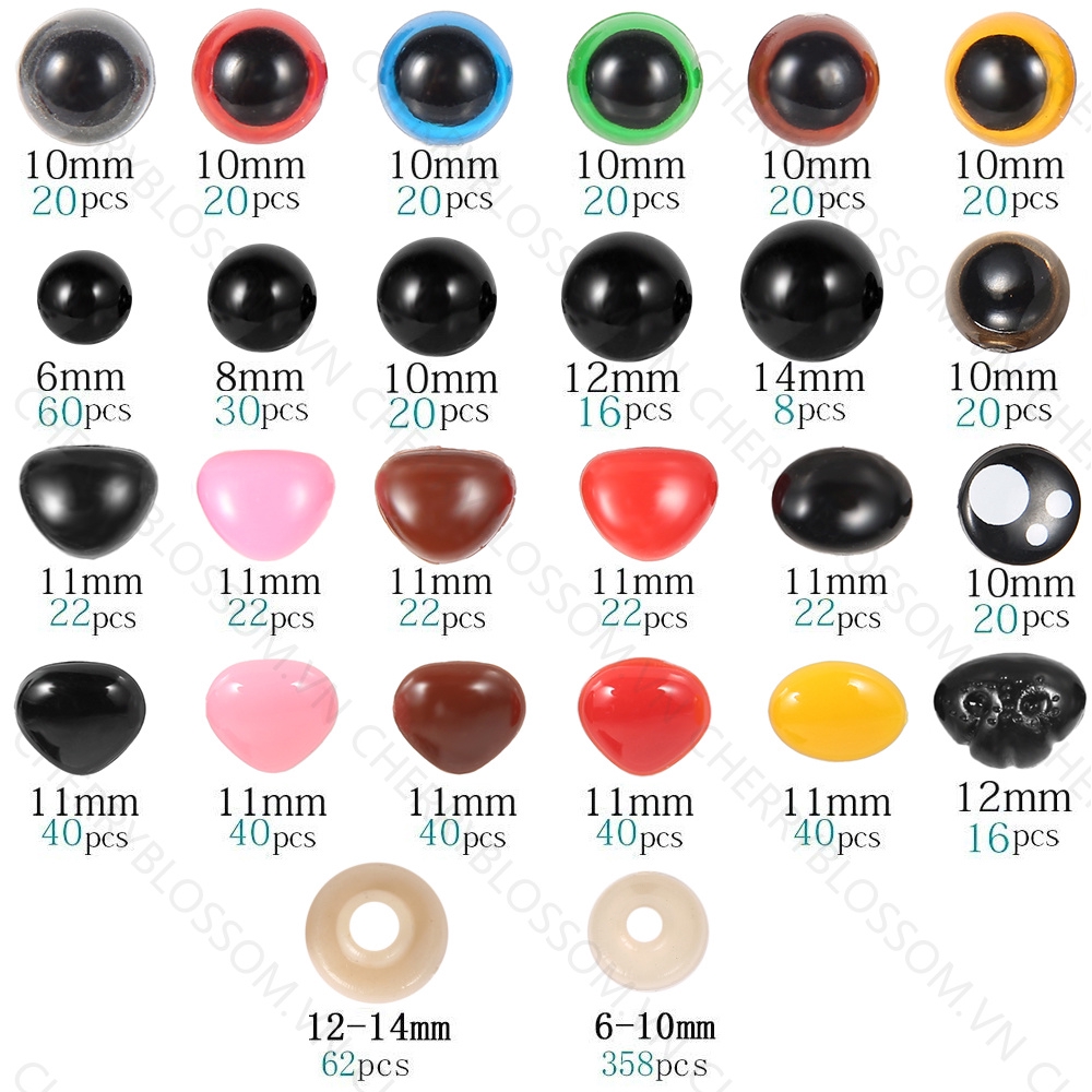 JPRICE 【COD】Set 1040 vòng đệm/ mắt tròn nhựa cho gấu bông/ búp bê tiện dụng