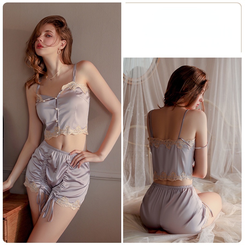 Bộ Đồ Ngủ Mỏng Ngắn Thắt Dây Thời Trang Mùa Hè Mới Cho Nữ