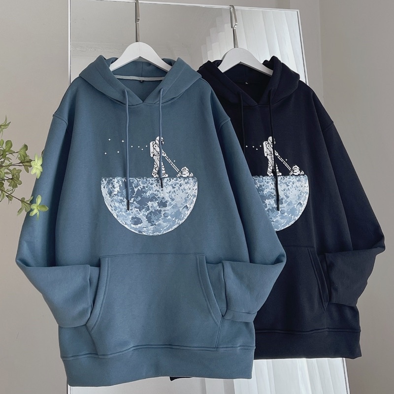 Áo Hoodie nỉ bông in hoạ tiết phi hành gia có 2 màu form rộng unisex nam nữ