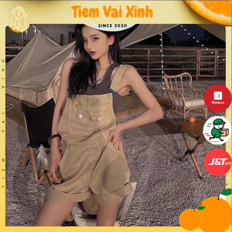 Yếm Jeans🍊[Tiệm Vải Xinh]🍊 Quần Yếm Jeans Năng Động, Màu Nâu Tôn Da