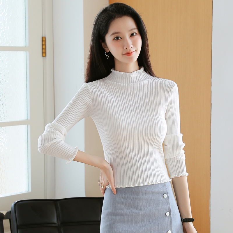 Áo sweater ZHELIHANGFEI tay dài cổ lọ màu trơn ôm dáng thời trang trẻ trung cho nữ