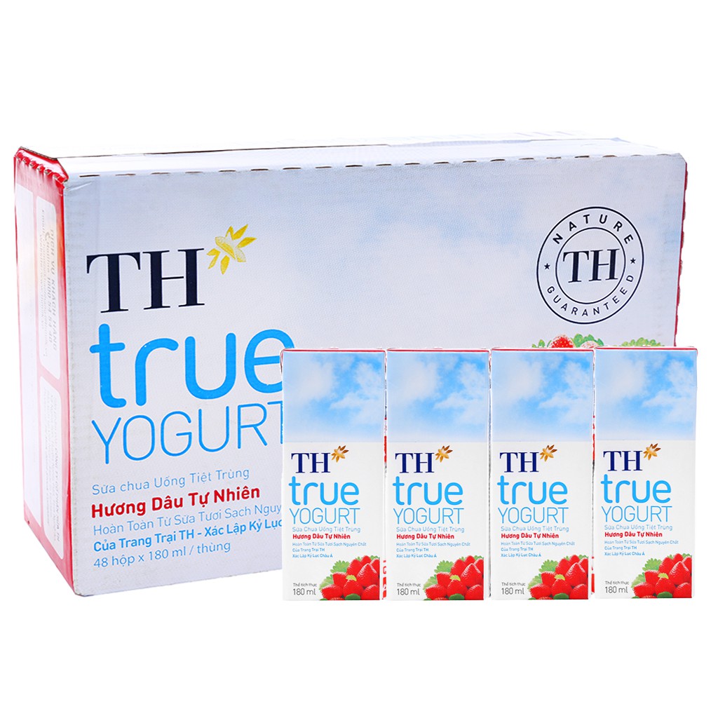 Sữa chua uống tiệt trùng TH true milk 180 mlx48 hộp ( Cam / Dâu / Việt Quất /Đủ mùi)