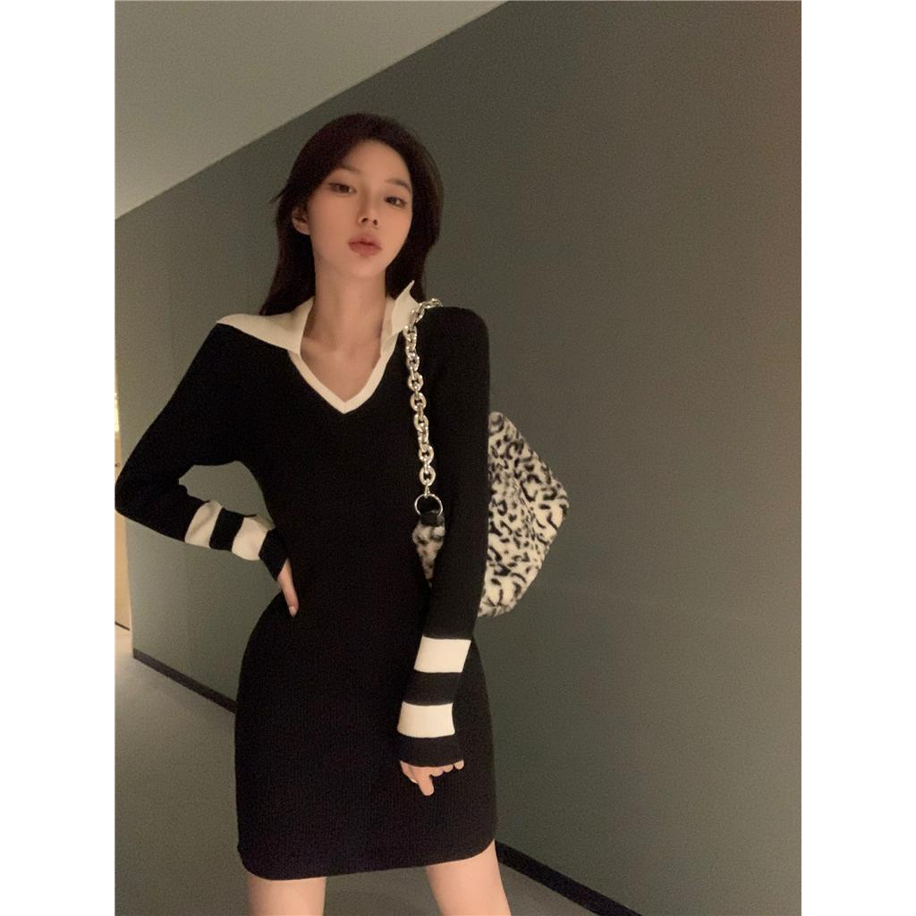 Đầm Nữ Tay Dài Cổ Chữ V Thời Trang Quyến Rũ