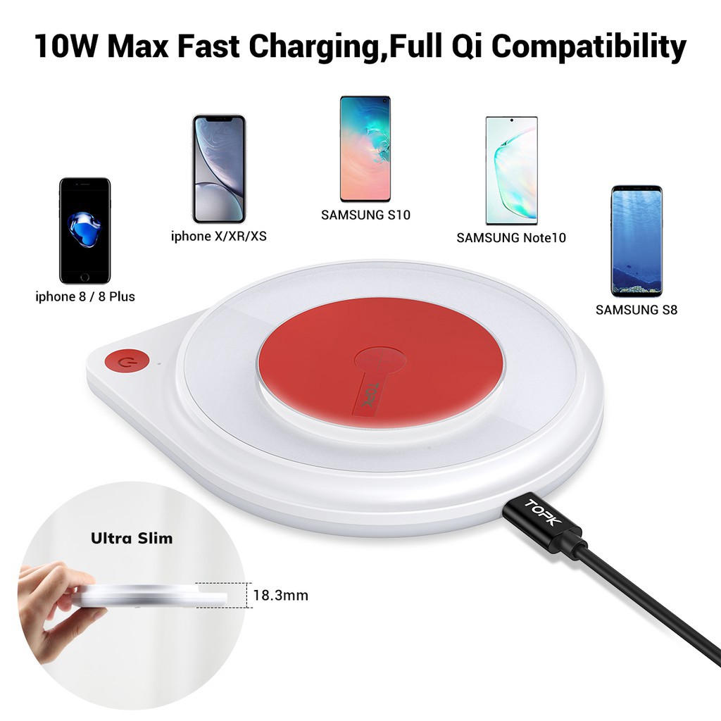 Đế Sạc Nhanh TOPK B03W Không Dây Dành Cho Điện Thoại Android Và Iphone 10W - TopLink