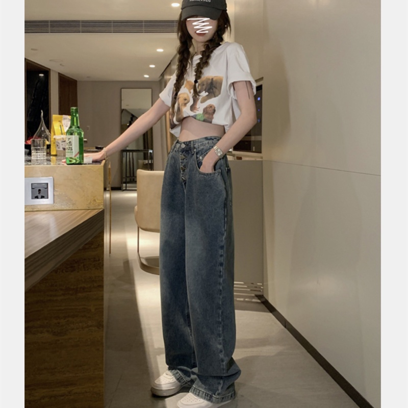 Quần Jean Nữ Ống Rộng Lưng Cao Màu Sắc Sáng Thời Trang Mùa Hè