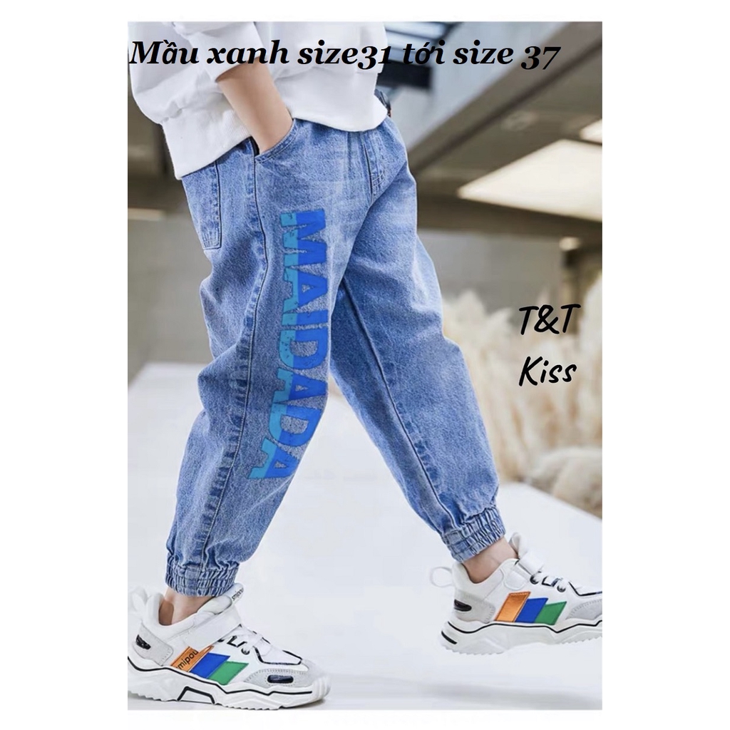 Quần bò quần Jean cho bé trai bo chân in chéo XHN465