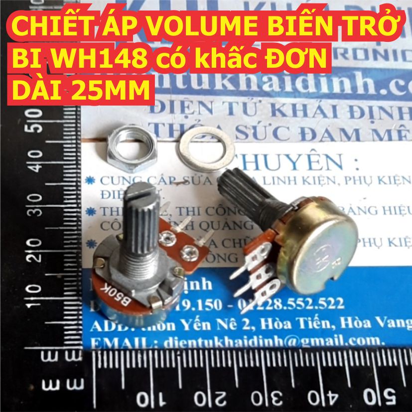 3 cái CHIẾT ÁP VOLUME BIẾN TRỞ BI WH148 có khấc ĐƠN DÀI 20MM 50K kde8328