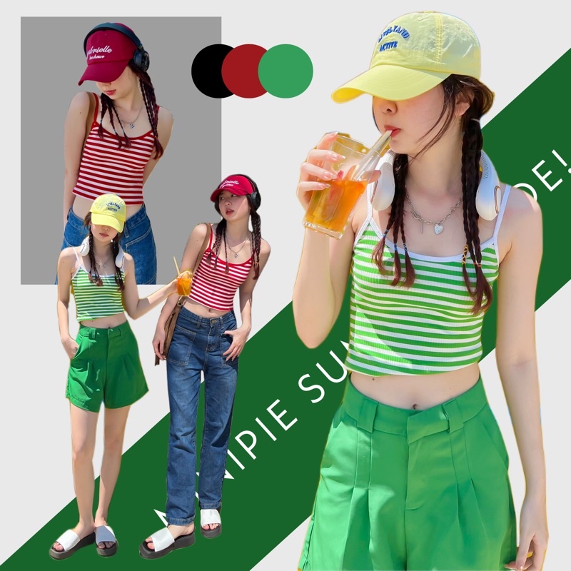 Áo Croptop Nữ Hai Dây Kẻ Sọc Chất Thun Gân Ôm Body Thời Trang Mùa Hè Minipie