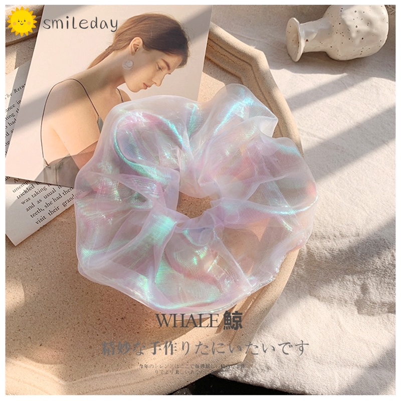 Scrunchies Dây Buộc Tóc Lưới Màu Laser Thời Trang Cho Nữ Phụ Kiện Tóc