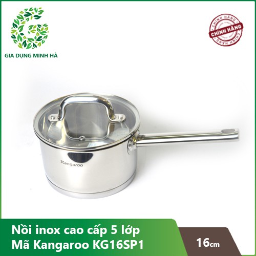 Nồi inox vung kính cầm tay Kangaroo  KG16SP1 - size 16 cm – Sản phẩm chính hãng