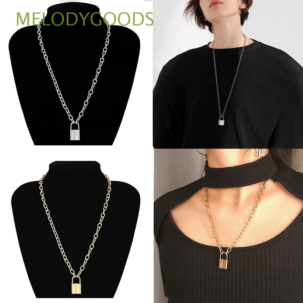 Vòng cổ sợi xích bằng thép không gỉ mặt ổ khoá đơn giản thời trang