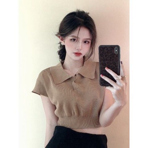 Áo Dệt Kim Tay Ngắn Cổ Bẻ Trẻ Trung Hợp Thời Trang COZOK