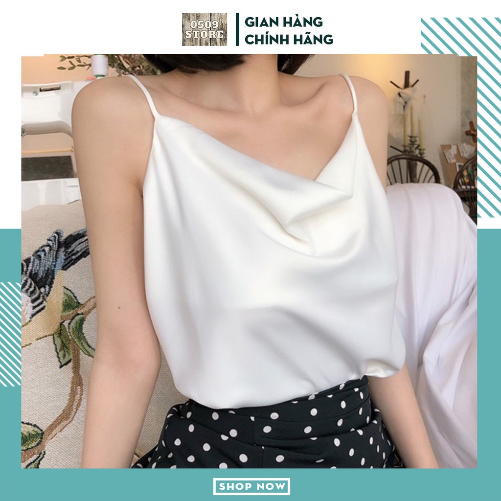 Áo lụa hai dây cổ đổ, áo hai dây cổ trễ vải lụa satin bóng mềm mại