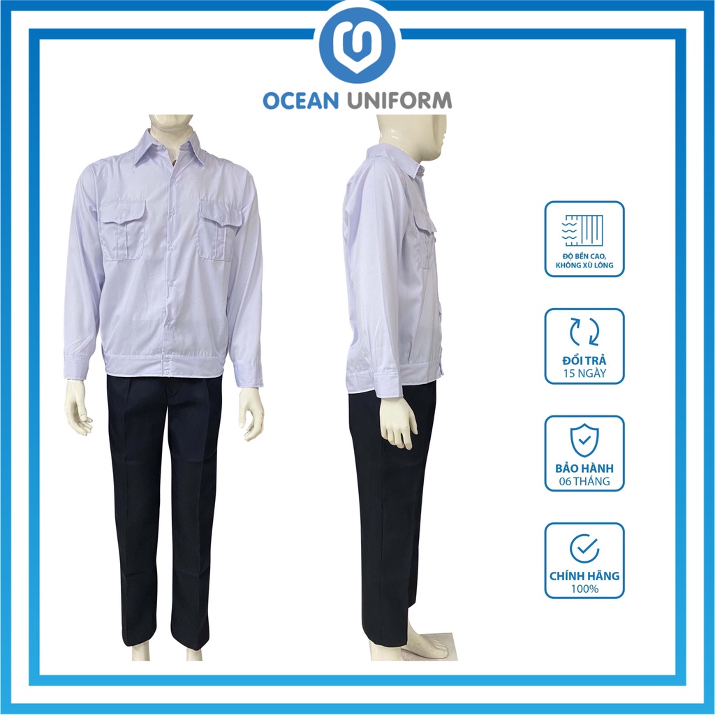 Quần Áo Bảo Hộ Lao Động Nam Nữ Kaki Quần Đen Áo Trắng Dài Tay Loại Dày Dặn Ocean Uniform