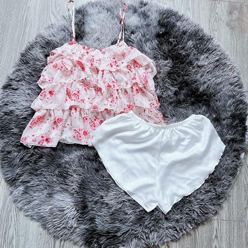 Đồ bộ 2 dây sexy áo Chiffon phối quần Satin | BigBuy360 - bigbuy360.vn
