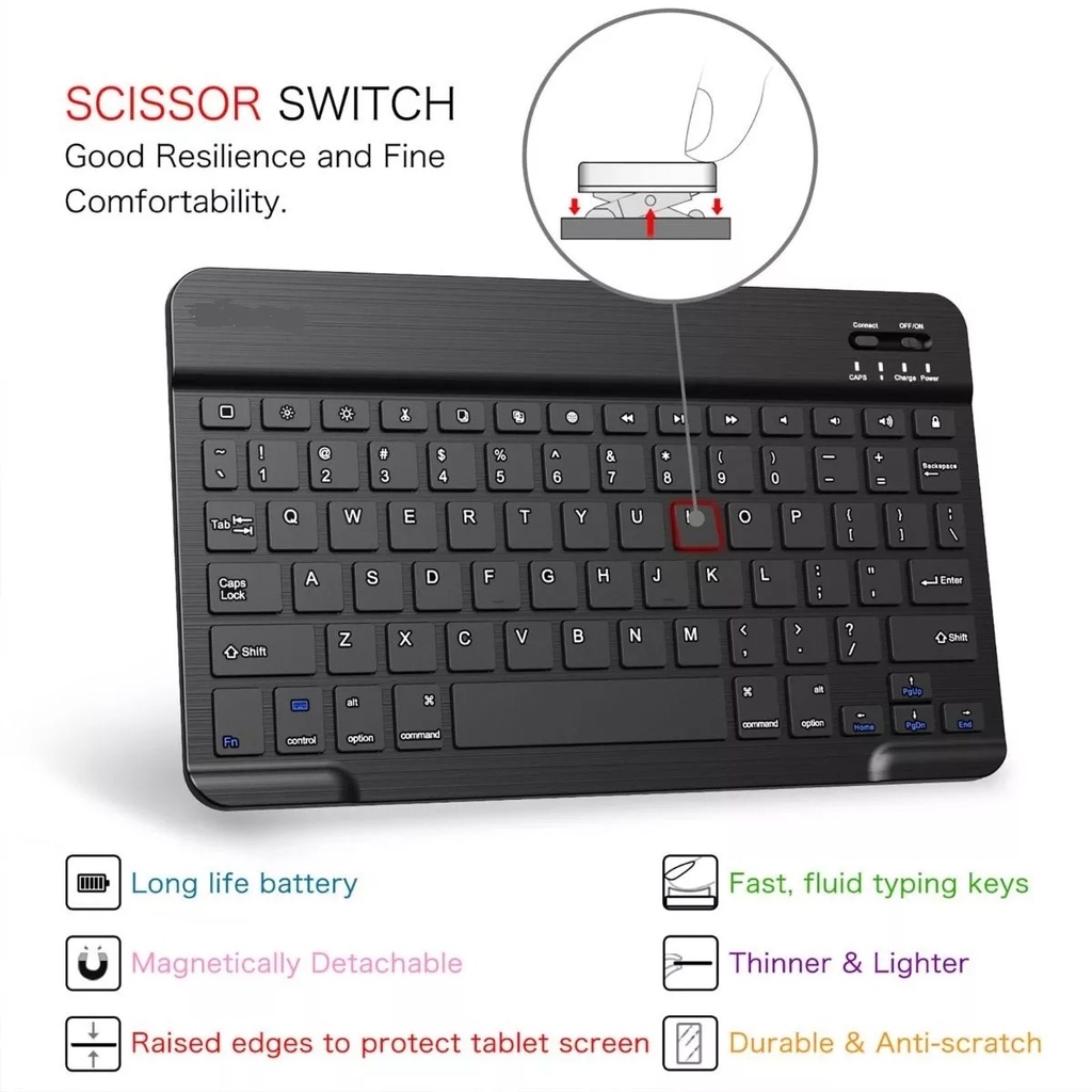 Bàn Phím Bluetooth Không Dây Mỏng Nhẹ 78 Phím 10 inch Thông Dụng Cho iPad / Laptop / Điện Thoại Thông Minh