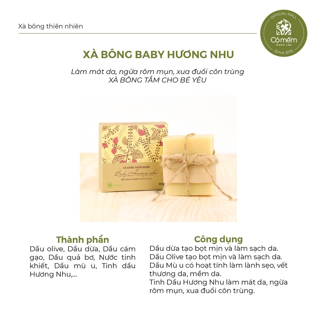Xà Bông Tắm Và Rửa Mặt Thiên Nhiên Baby Hương Nhu An Toàn Cho Bé Cỏ Mềm 90g (Tặng kèm túi lưới) | BigBuy360 - bigbuy360.vn