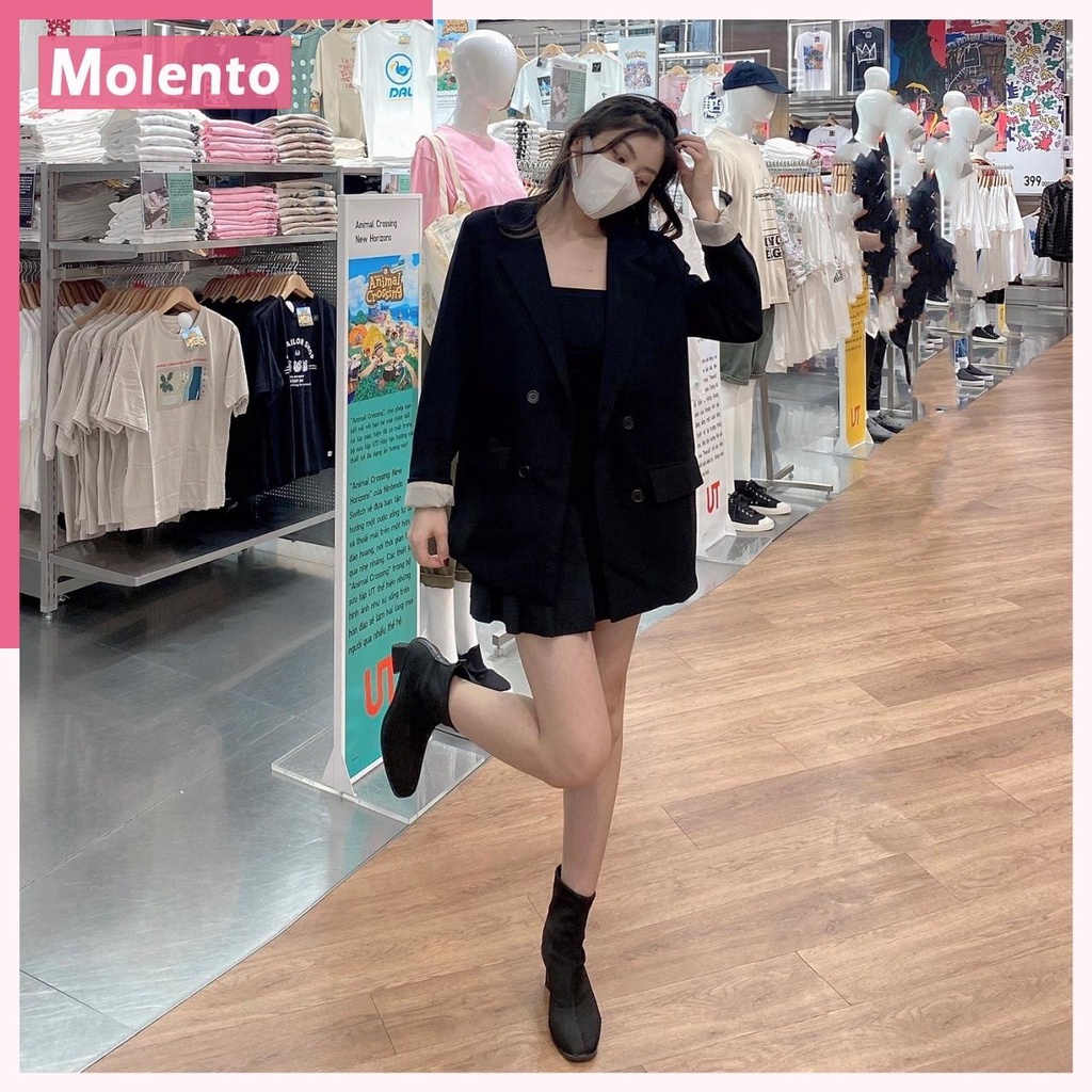 Áo Khoác Blazer Vest Nữ 2 Lớp 4 Khuy Túi Nắp Cao Cấp Phong Cách Hàn Quốc Vải Tuyết Mưa Dầy Dặn Đứng Dáng MOLENTO M76