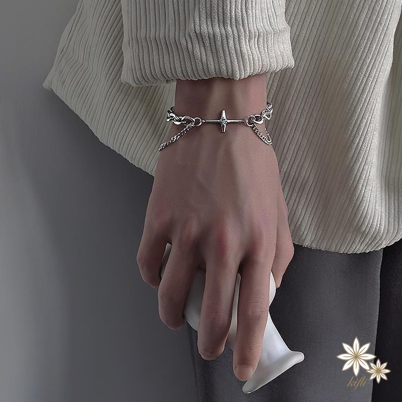 Lắc tay thép titan hai lớp phong cách hip hop cổ điển sành điệu