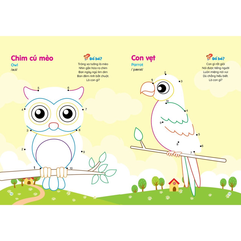Sách - Combo 6 quyển Tô Màu Nối Số - Dành cho trẻ 2-6 tuổi - Song Ngữ Việt Anh - 6 quyển - V TM 06