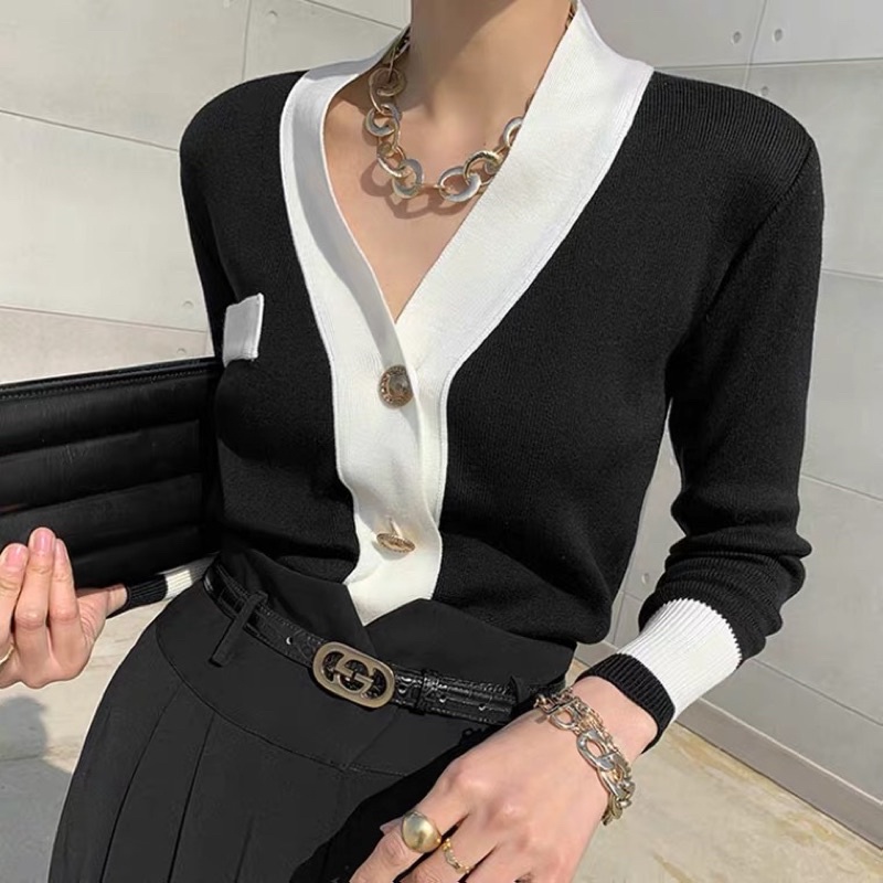 (Order) Áo len tay dài cổ tim sang trọng