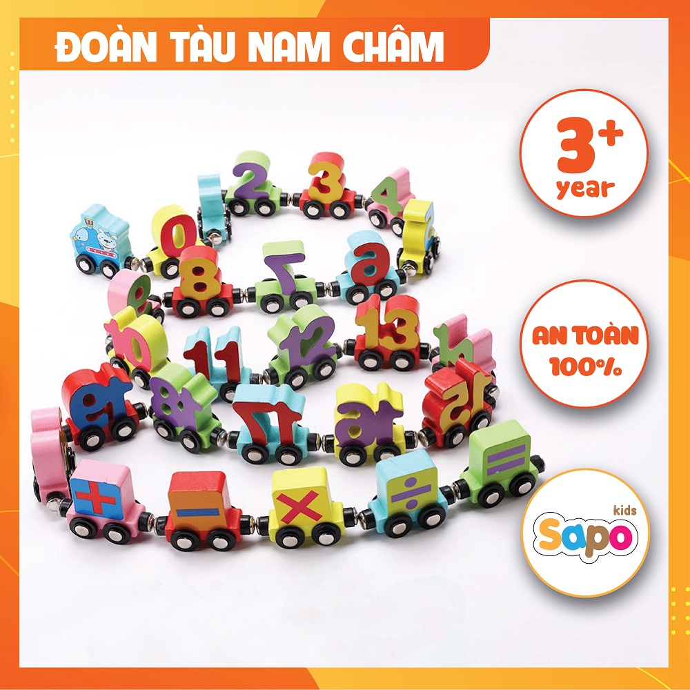 Đồ chơi đoàn tàu nam châm từ tính chữ cái và số học, đồ chơi giáo dục cho bé sapo kids