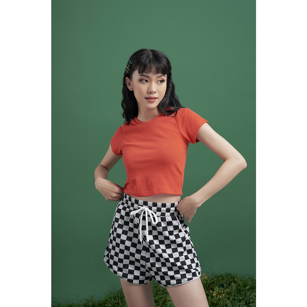 DOTTIE - Quần thun ngắn kẻ ô nữ đen Q0251