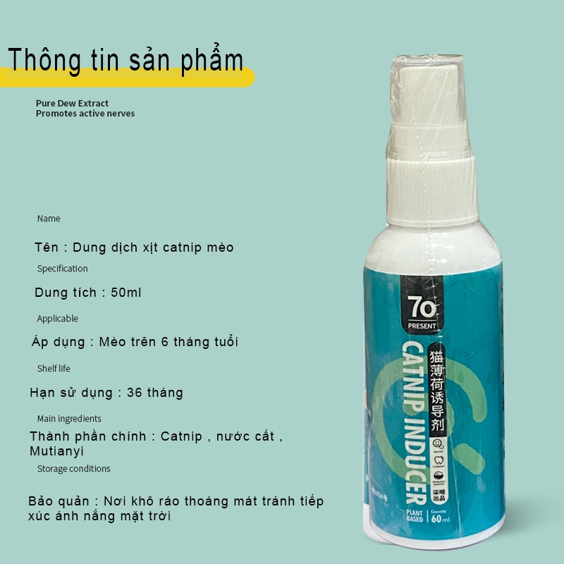 Xịt catnip cho mèo Hipipet tinh chất cỏ bạc hà mèo tạo cảm giác hưng phấn đồ chơi cho mèo - 50ml