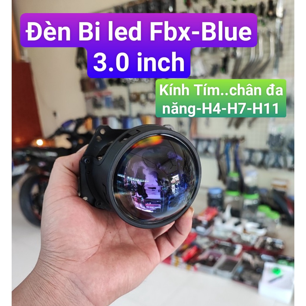 Đèn Led FBX Blue Bi Cầu 3.0 inch kính tím Sáng Mạnh, Đèn Bi Led Chân đa năng gắn Ô Tô Xe Máy