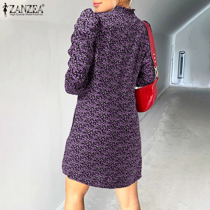 Đầm ngắn Zanzea cổ lọ tay dài in họa tiết phong cách Châu Âu thời trang dành cho nữ