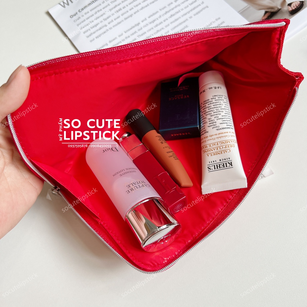 Túi Vải Đựng Mỹ Phẩm Diior Đỏ 21x3x13