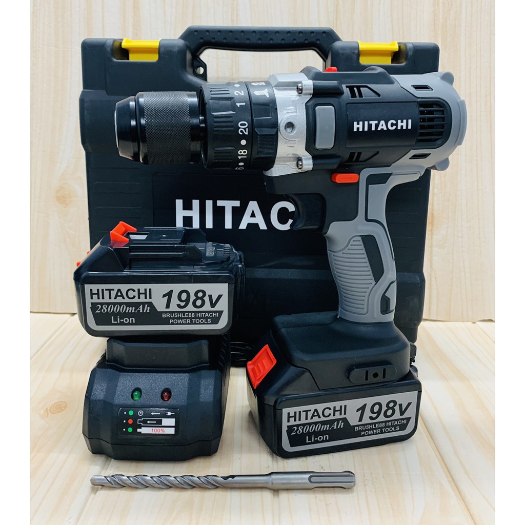 Máy khoan pin 198V Hitachi 3 chứ năng có búa - Động cơ 775 siêu mạnh mẽ