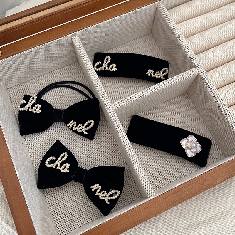 Dây buộc tóc vải nhung đính ngọc trai xinh xắn phong cách Hàn Quốc dành cho nữ