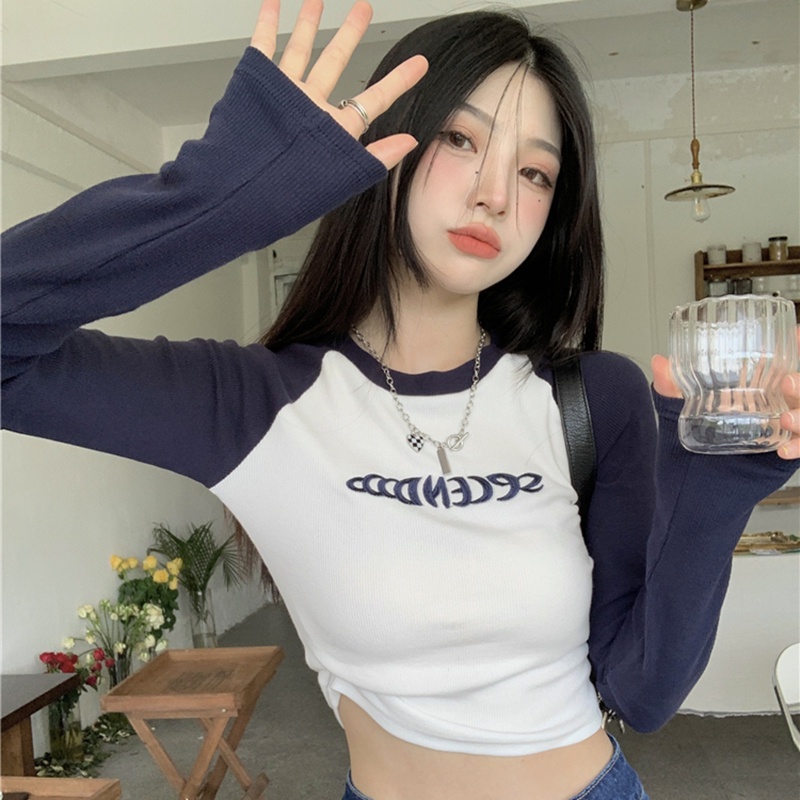 IELGY  Áo Thun Tay Dài Dáng Ôm Màu Sắc retro Dành Cho Nữ