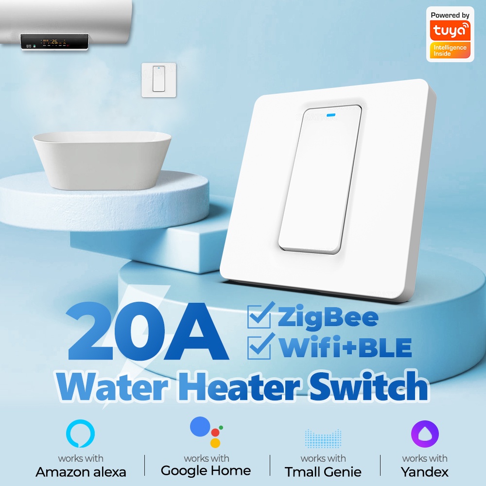 Công tắc máy nước nóng ROVF Wifi Zigbee tuya 20A màu trắng cho cuộc sống thông minh