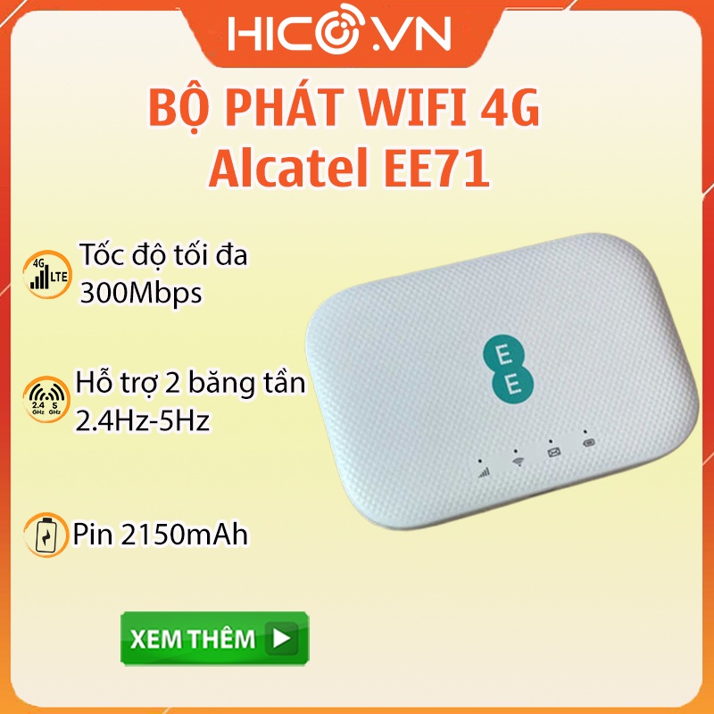 Bộ Phát Wifi từ sim 4g Alcatel EE71, MW70 Tốc Độ wifi 300Mbps, Pin 2150mAh - Hỗ Trợ 2 băng tần, 15 thiết bị kết nối