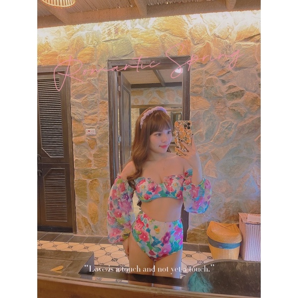 Bikini Hoa loang tay bồng [ Hàng Có Sẵn ] siêu hot hittt cạp cao che bụng dễ mặc 👙 | BigBuy360 - bigbuy360.vn