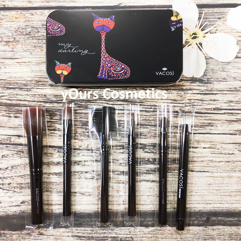 [Đại Lý Chính Thức] Bộ Cọ Hộp Sắt Đen - Đỏ Vacosi 6 Cây My Darling Travel Brush Set