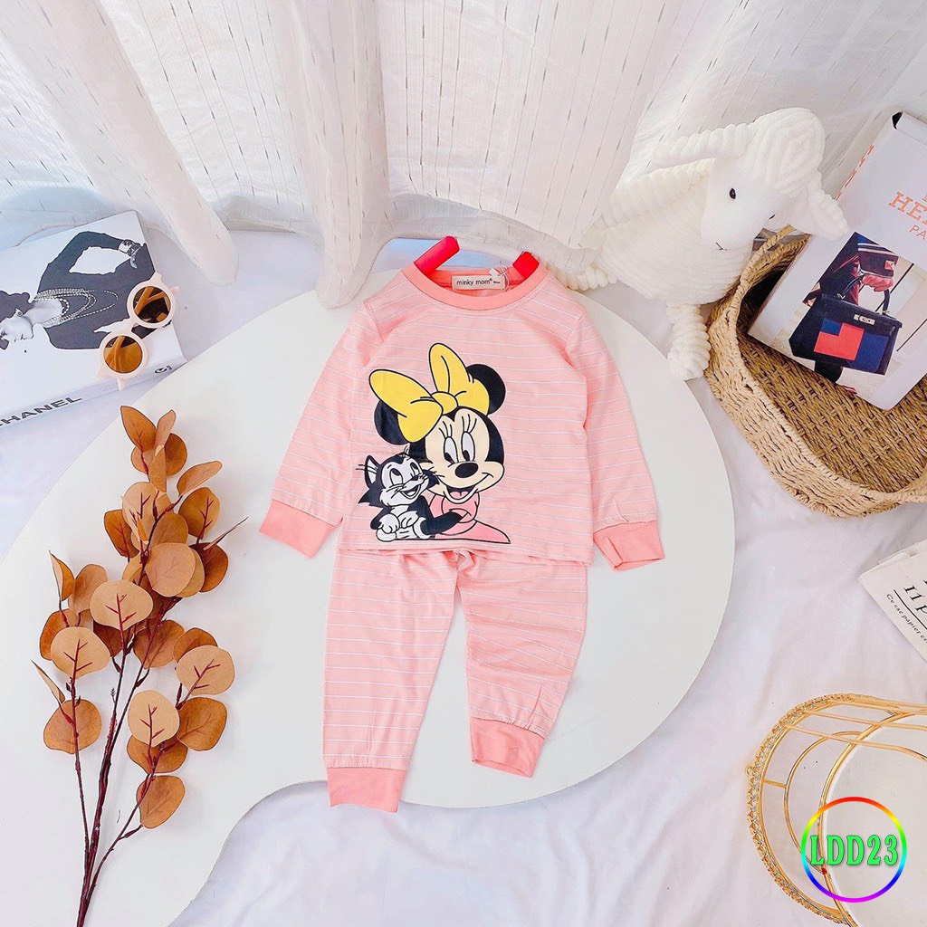 [LDD23] Bộ Dài Tay Thun lạnh MINKY MOM Sọc Dệt In Hình, Mềm Mịn, Thấm Hút Mồ Hôi Tốt, Thoải Mái, Hàng Chuẩn Đẹp Cho Bé