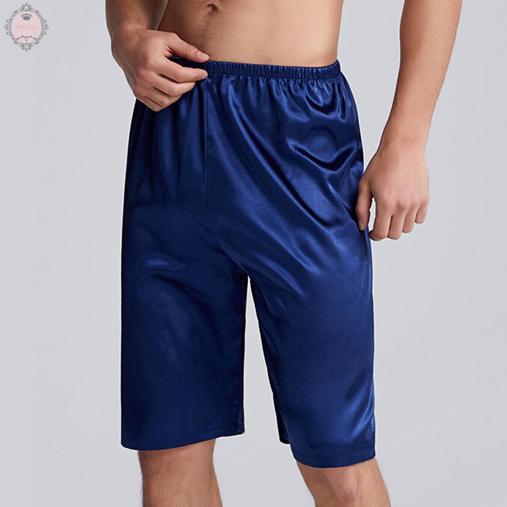 Quần short mặc ngủ kiểu quần boxer rộng rãi bằng vải lụa satin thoải mái cho nam