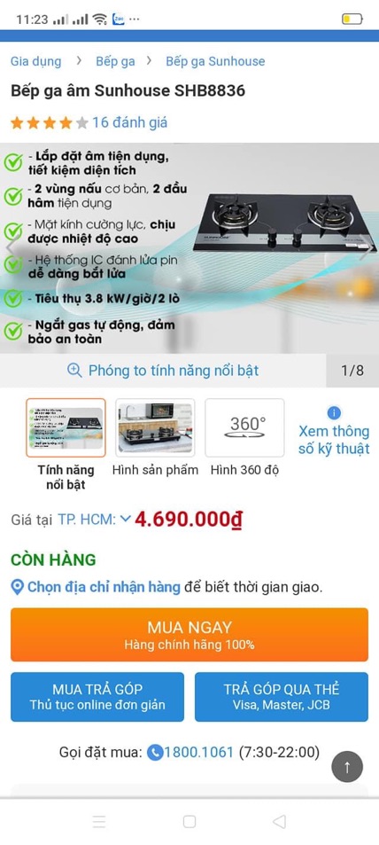 Bếp gas âm Sunhouse SHB8836