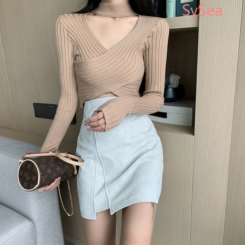 Áo Dệt Kim Tay Dài Thiết Kế Cổ Chữ V Quyến Rũ Cho Nữ