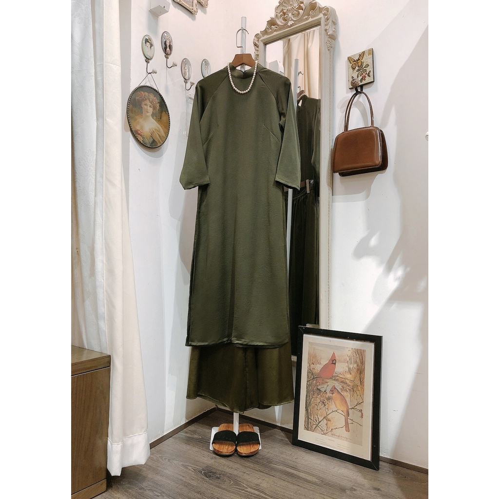 Set Áo dài Rosemary Lụa Tây thi Xanh rêu